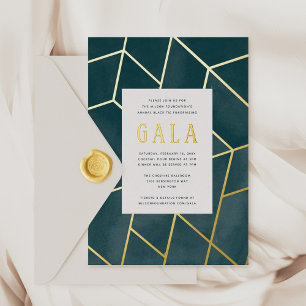 Con Relieve Metalizado Invitación de papel de oro geométrico verde esmera