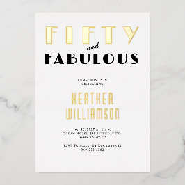 Con Relieve Metalizado Invitación de papel de oro negro cincuenta y fabul