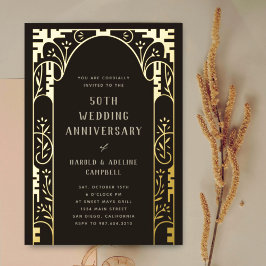 Con Relieve Metalizado Invitación de papel de oro para aniversario de bod