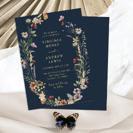 Con Relieve Metalizado Invitación de papel de oro para boda boho azul mar