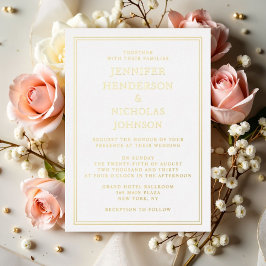 Con Relieve Metalizado Invitación de papel de oro para boda formal elegan