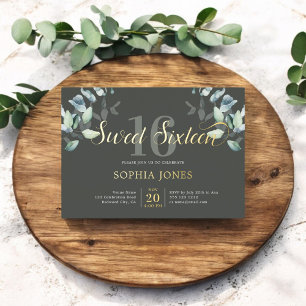 Con Relieve Metalizado Invitación de papel foil Greenery Botanic Script S