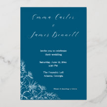Invitación de papel metálico para boda botánica mo