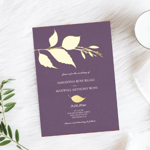 Con Relieve Metalizado Invitación de papel metálico para boda morada eleg