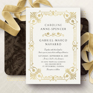 Con Relieve Metalizado Invitación de papel metálico para boda vintage bon