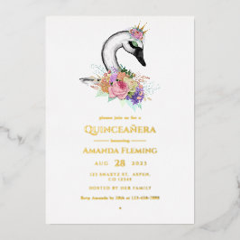 Con Relieve Metalizado Invitación de Quinceañera de Cisne Negro en Papel 