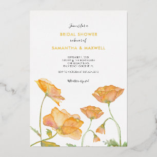 Con Relieve Metalizado Invitación de Seda Floral Naranja para Despedida d