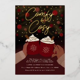 Con Relieve Metalizado Invitación de vacaciones Gold Burgundy Cosy