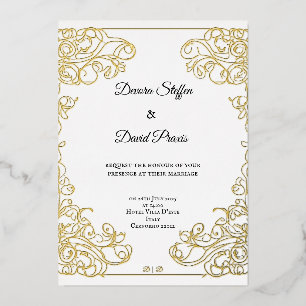 Con Relieve Metalizado Invitación decorativa elegante de papel de oro min