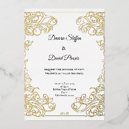 Con Relieve Metalizado Invitación decorativa elegante de papel de oro min