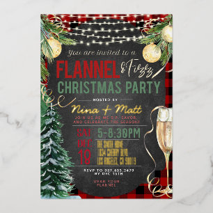 Con Relieve Metalizado Invitación del partido Navidades Flannel y Fizz