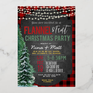Con Relieve Metalizado Invitación del partido Navidades Flannel y Frost