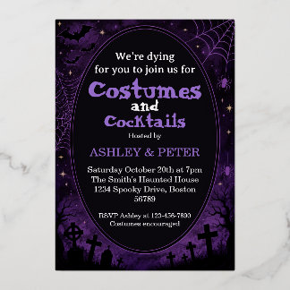 Con Relieve Metalizado Invitación editable de Halloween Disfraces y Cócte