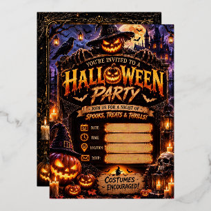 Con Relieve Metalizado 🎃 Invitación editable para fiesta de Halloween   