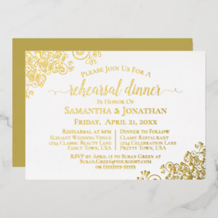 Con Relieve Metalizado Invitación elegante de cena de ensayo de boda blan