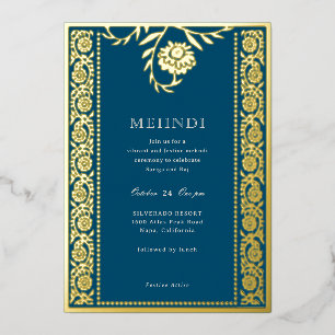 Con Relieve Metalizado Invitación Floral Marigold Mehndi