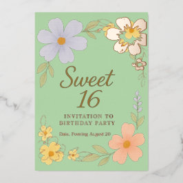 Con Relieve Metalizado invitación floral para fiesta de cumpleaños sweet 