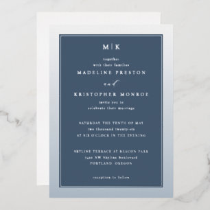 Con Relieve Metalizado Invitación Formal Azul Marino Elegante