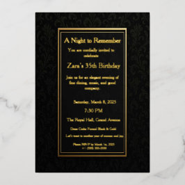 Con Relieve Metalizado Invitación Formal de Papel Aluminizado Negro Elega