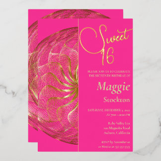 Con Relieve Metalizado Invitación Gold Sweet 16