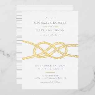 Con Relieve Metalizado Invitación ilustrada a la boda de nudos - Azul