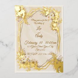 Con Relieve Metalizado Invitación marrón y beige para boda