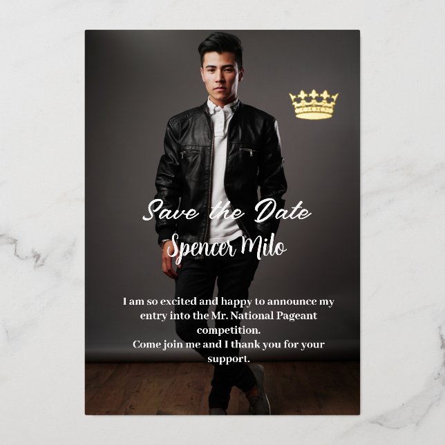 Con Relieve Metalizado Invitación masculina de concurso (Anverso)