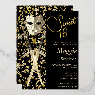 Con Relieve Metalizado Invitación Medieval Mascarada Sweet 16