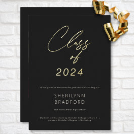 Con Relieve Metalizado Invitación mínima de graduación en blanco y negro 