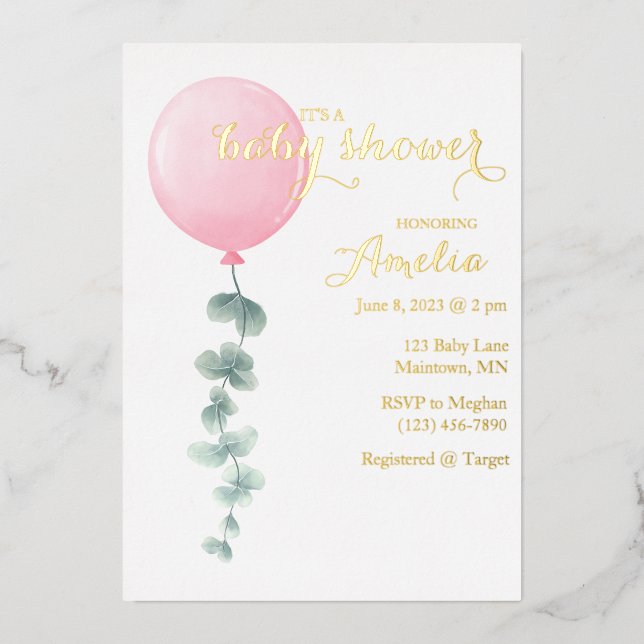 Con Relieve Metalizado Invitación moderna a la ducha de bebé a acuarela (Anverso)