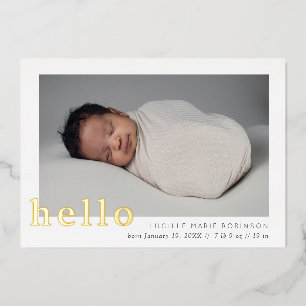 Con Relieve Metalizado Invitación para bebés Hola, Guiada