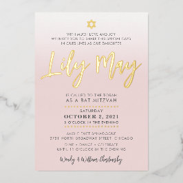 Con Relieve Metalizado Invitación personalizada de Bat Mitzvah rosa pálid