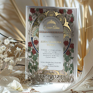 Con Relieve Metalizado Invitación Quinceañera Español Burgundy Rojo Dorad