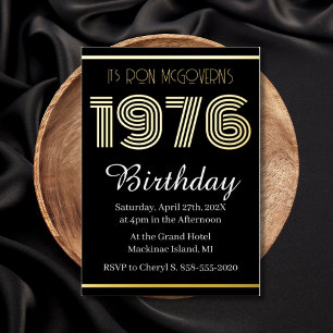 Con Relieve Metalizado Invitación rectangular vintage de 1976 para 50 cum