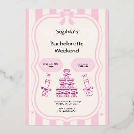 Con Relieve Metalizado Invitación rosa de Bachelorette Weekend Fiesta