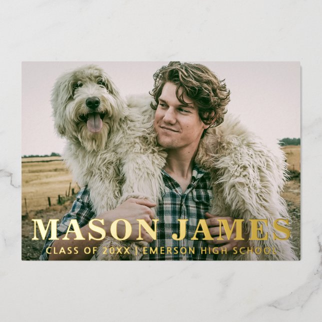 Con Relieve Metalizado Invitación simple de graduación de fotografía mode (Anverso)