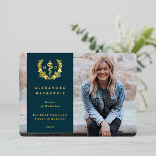 Con Relieve Metalizado Invitación verde azulada de fotografía de graduaci