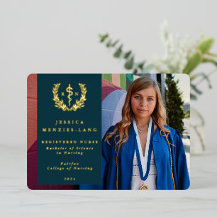 Con Relieve Metalizado Invitación verde azulada de fotografía de graduaci