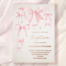 Lazos rosados patrón Invitación de Hoja de Bautizo