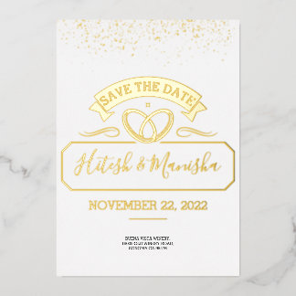 Con Relieve Metalizado logotipo de emblema romántico boda oro Invitación
