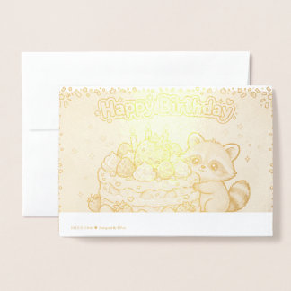 Con Relieve Metalizado mapache acunando una tarjeta de cumpleaños de fres