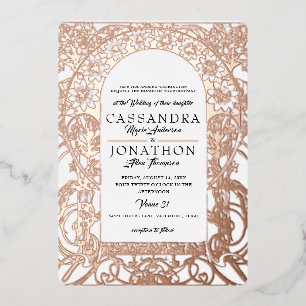 Con Relieve Metalizado Mejor Invitación de Boda: Art Nouveau y Poema
