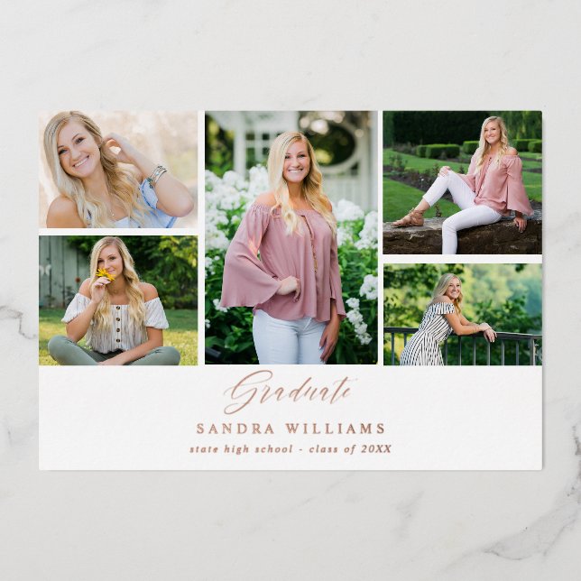 Con Relieve Metalizado Moda Ele 5 Invitación de graduados multifoto (Anverso)