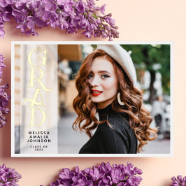 Con Relieve Metalizado Moderna 2 foto Graduación invitación real de Relie