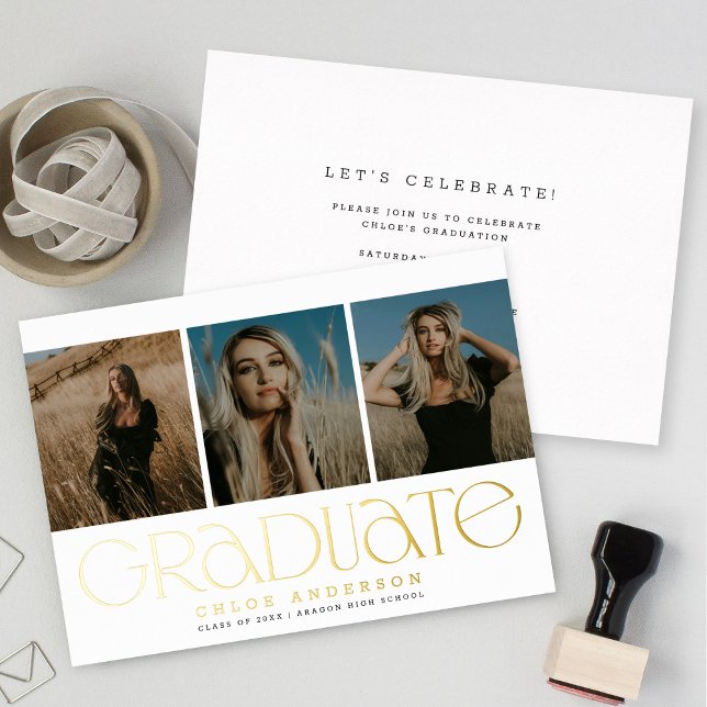 Con Relieve Metalizado Moderna Invitación de graduación fotográfica de Or (Subido por el creador)
