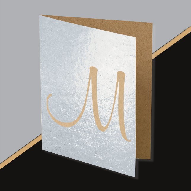 Con Relieve Metalizado Monograma Tarjeta de nota inicial en blanco dentro (Depiction of Foil Note Card, closer view)