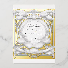 Con Relieve Metalizado Motivo Floral de Oro Opulento, Invitación de Bodas