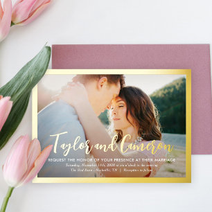 Con Relieve Metalizado Nombres de guiones Invitación de foto de boda simp