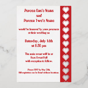 Con Relieve Metalizado Nuestros corazones de 8 bits en la invitación al R