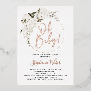 Con Relieve Metalizado Oh Baby floral invitación de papel de aluminio de